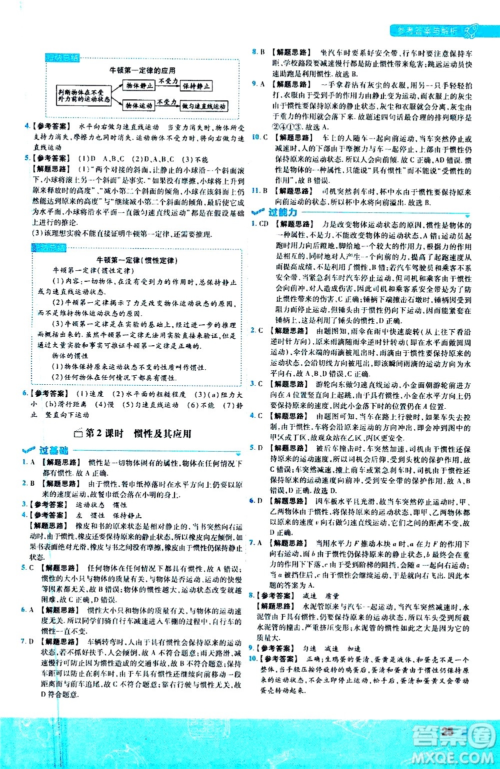 南京師范大學(xué)出版社2021版一遍過初中物理八年級下冊SK蘇科版答案
