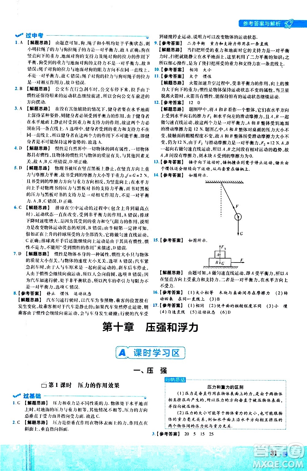 南京師范大學(xué)出版社2021版一遍過初中物理八年級下冊SK蘇科版答案