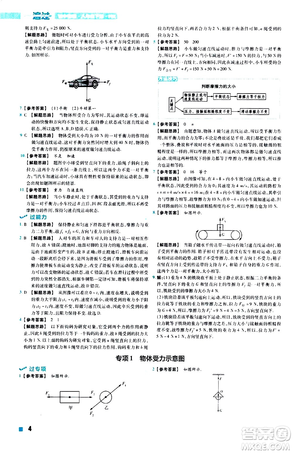 南京師范大學(xué)出版社2021版一遍過初中物理八年級下冊HK滬科版答案