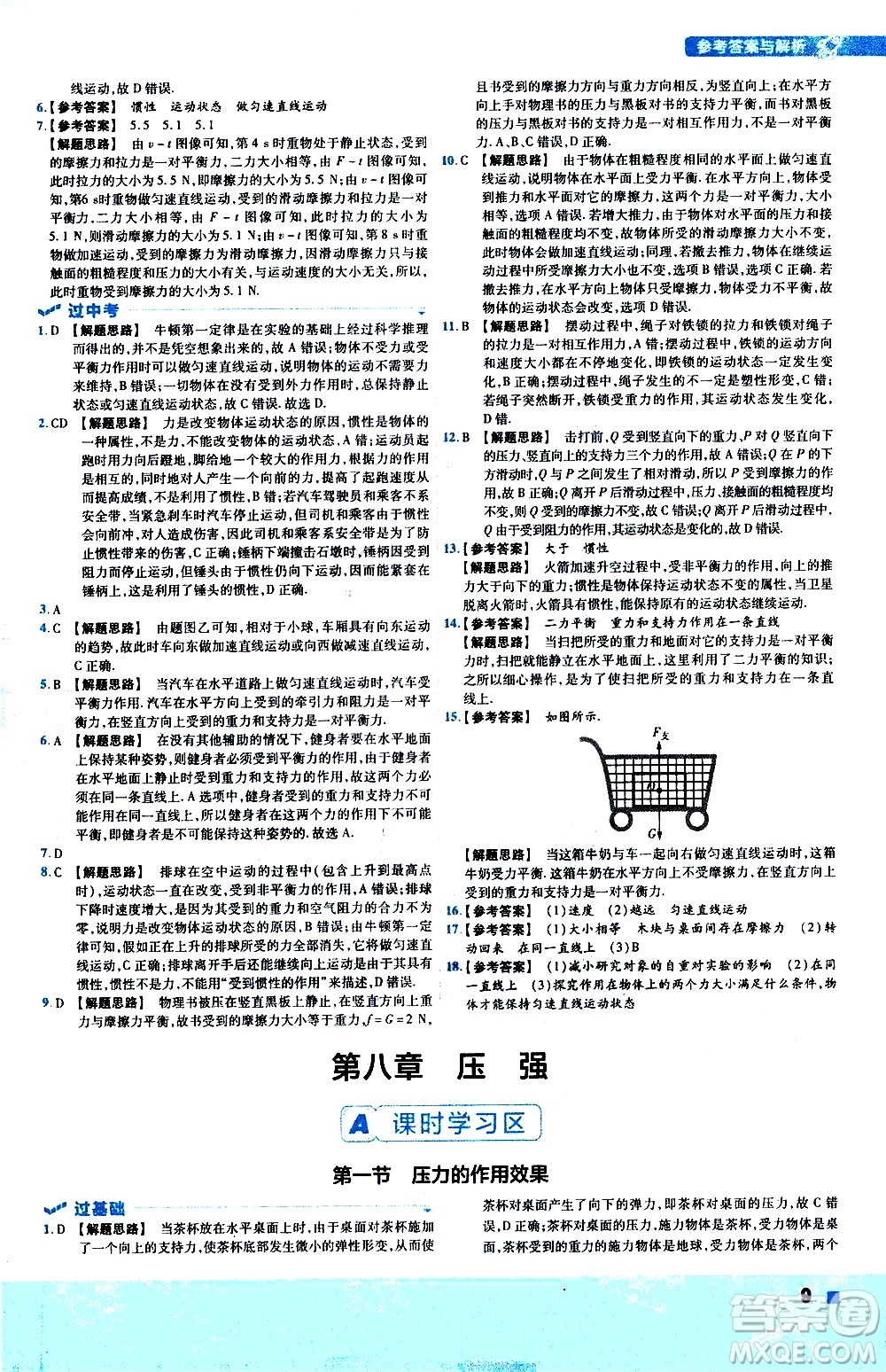 南京師范大學(xué)出版社2021版一遍過初中物理八年級下冊HK滬科版答案