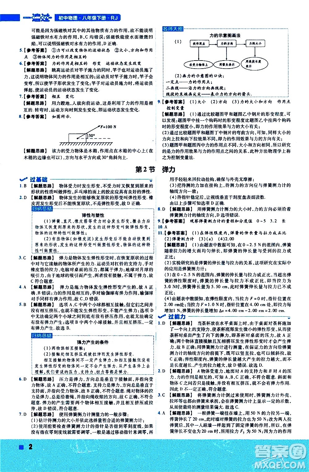 南京師范大學(xué)出版社2021版一遍過(guò)初中物理八年級(jí)下冊(cè)RJ人教版答案