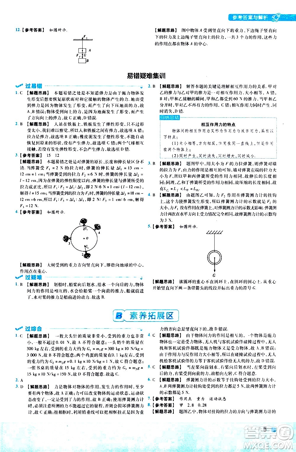 南京師范大學(xué)出版社2021版一遍過(guò)初中物理八年級(jí)下冊(cè)RJ人教版答案