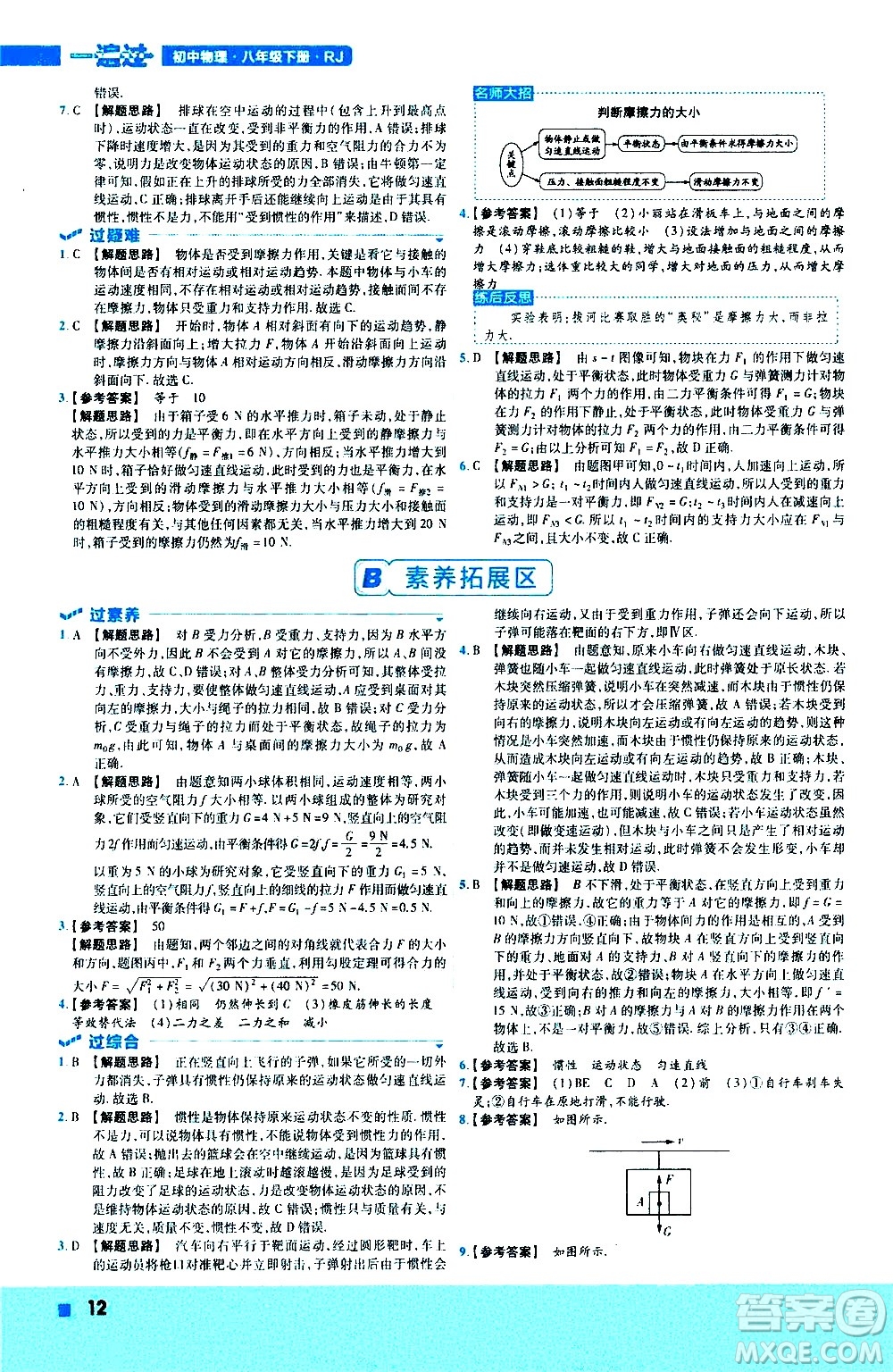 南京師范大學(xué)出版社2021版一遍過(guò)初中物理八年級(jí)下冊(cè)RJ人教版答案