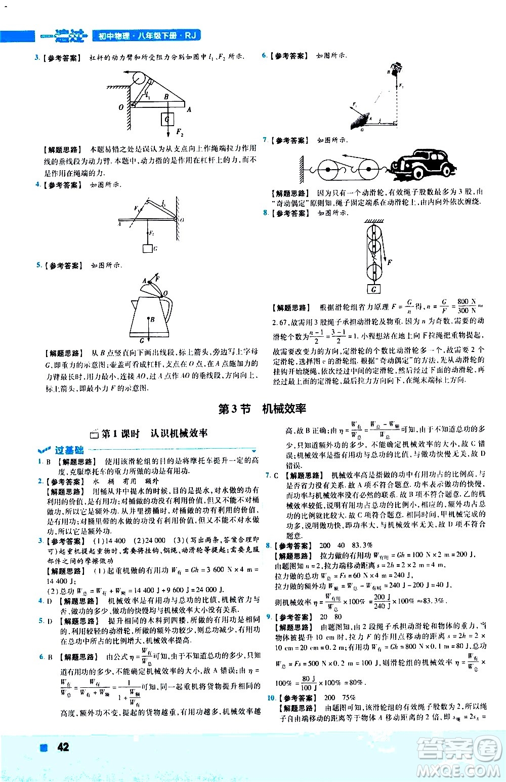 南京師范大學(xué)出版社2021版一遍過(guò)初中物理八年級(jí)下冊(cè)RJ人教版答案
