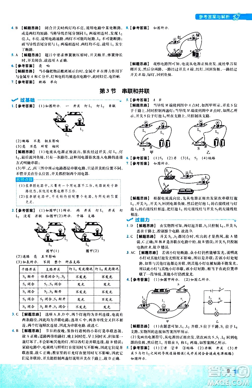 南京師范大學(xué)出版社2021版一遍過初中物理九年級(jí)全一冊(cè)RJ人教版答案