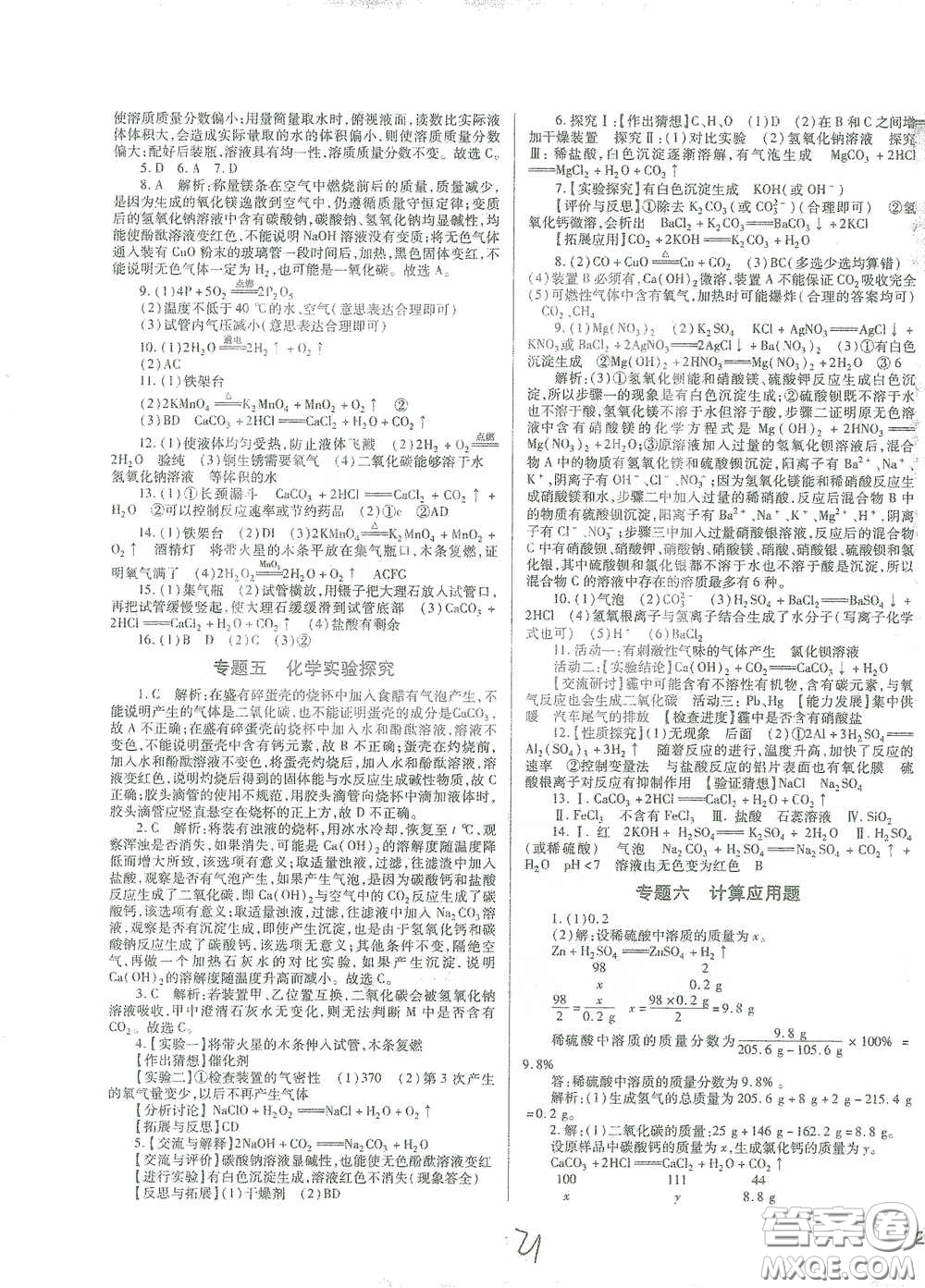 河北少年兒童出版社2021世超金典中考金鑰匙中考總復(fù)習(xí)用書化學(xué)河北專用版答案
