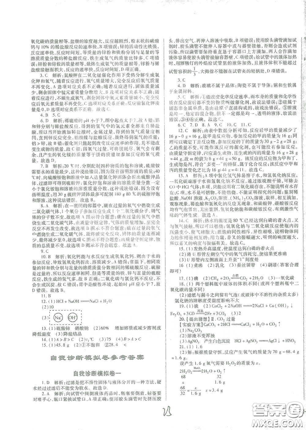 河北少年兒童出版社2021世超金典中考金鑰匙中考總復(fù)習(xí)用書化學(xué)河北專用版答案