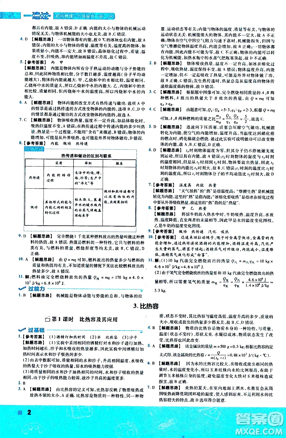 南京師范大學(xué)出版社2021版一遍過(guò)初中物理九年級(jí)全一冊(cè)JK教科版答案