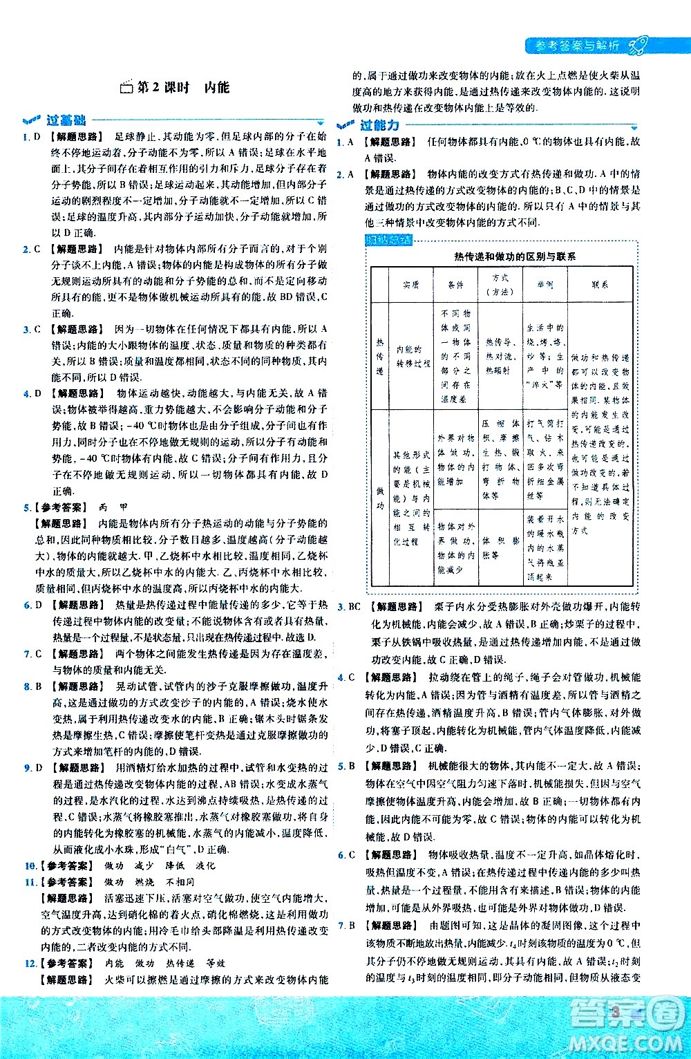 南京師范大學(xué)出版社2021版一遍過初中物理九年級全一冊BS北師大版答案