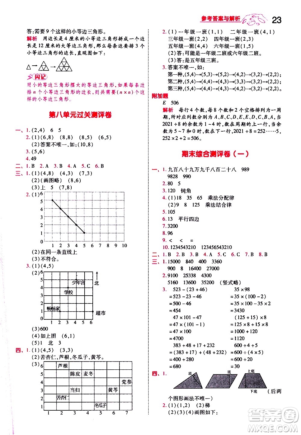 南京師范大學(xué)出版社2021春季一遍過小學(xué)數(shù)學(xué)四年級下冊SJ蘇教版答案