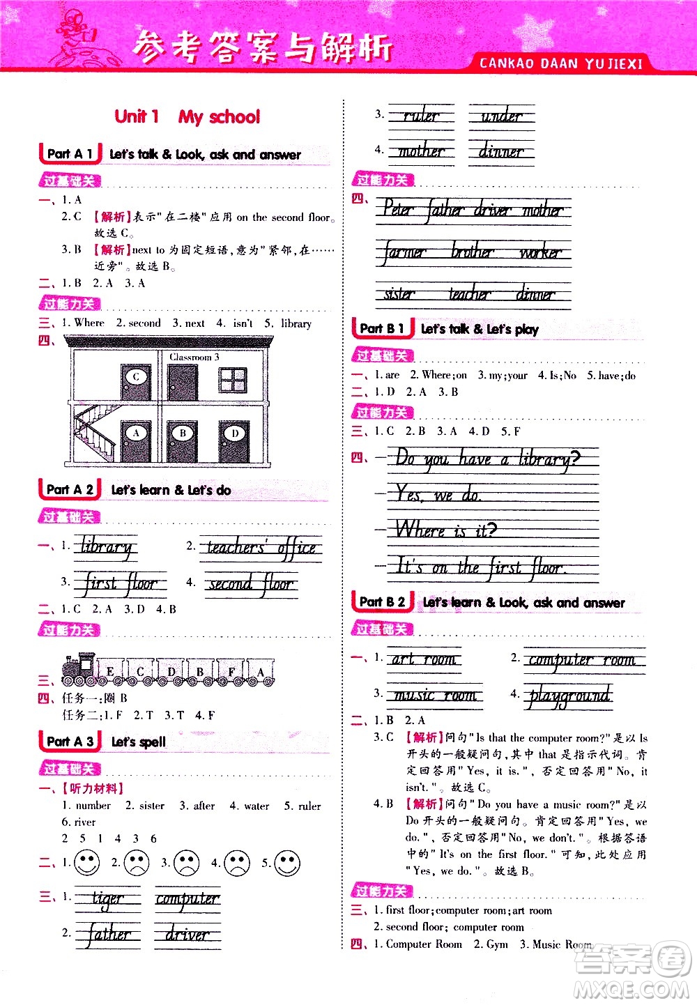 南京師范大學出版社2021春季一遍過小學英語四年級下冊RP人教版答案