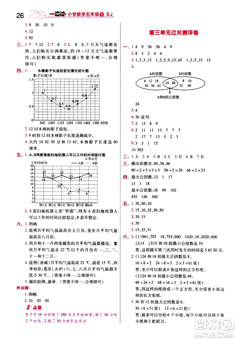 南京師范大學出版社2021春季一遍過小學數(shù)學五年級下冊SJ蘇教版答案