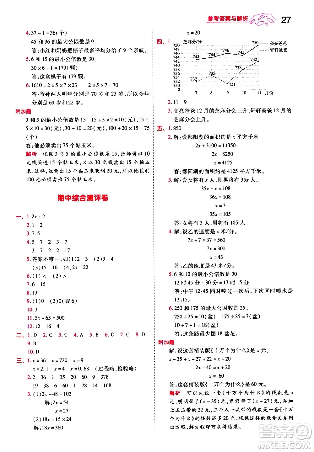 南京師范大學出版社2021春季一遍過小學數(shù)學五年級下冊SJ蘇教版答案