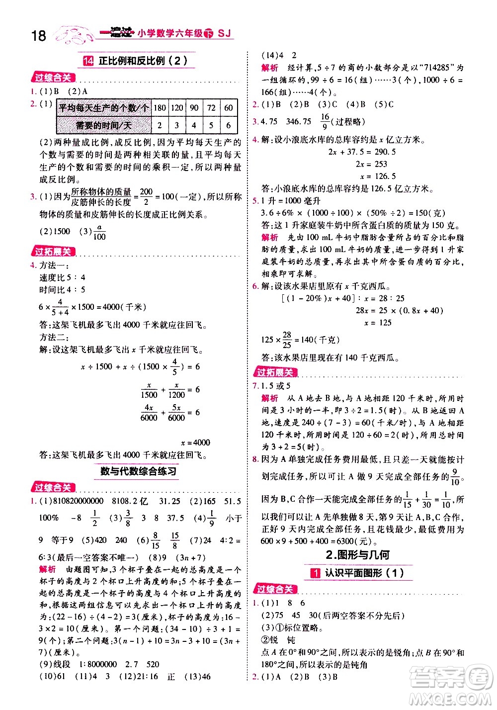 南京師范大學(xué)出版社2021春季一遍過(guò)小學(xué)數(shù)學(xué)六年級(jí)下冊(cè)SJ蘇教版答案