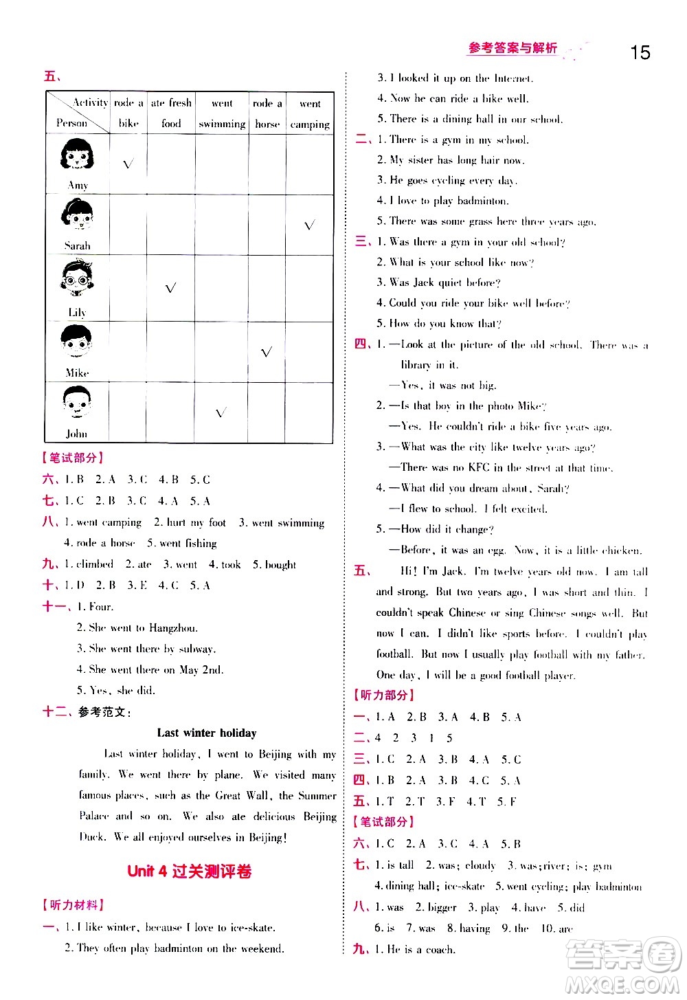 南京師范大學(xué)出版社2021春季一遍過(guò)小學(xué)英語(yǔ)六年級(jí)下冊(cè)RP人教版答案
