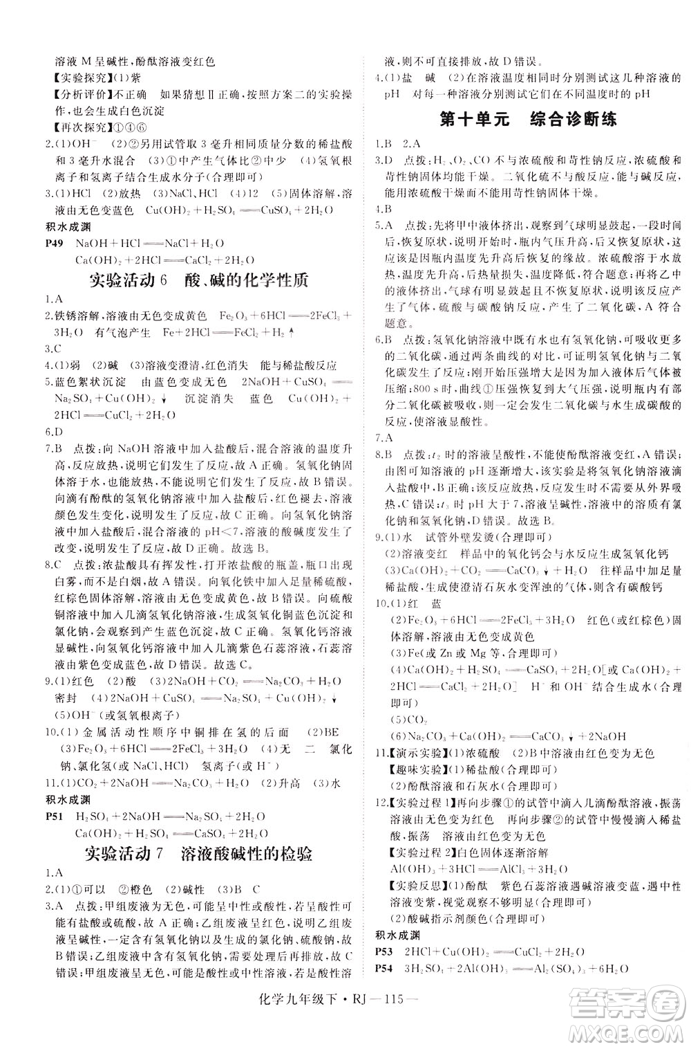 延邊大學出版社2021新領(lǐng)程初中化學九年級下冊RJ人教版答案