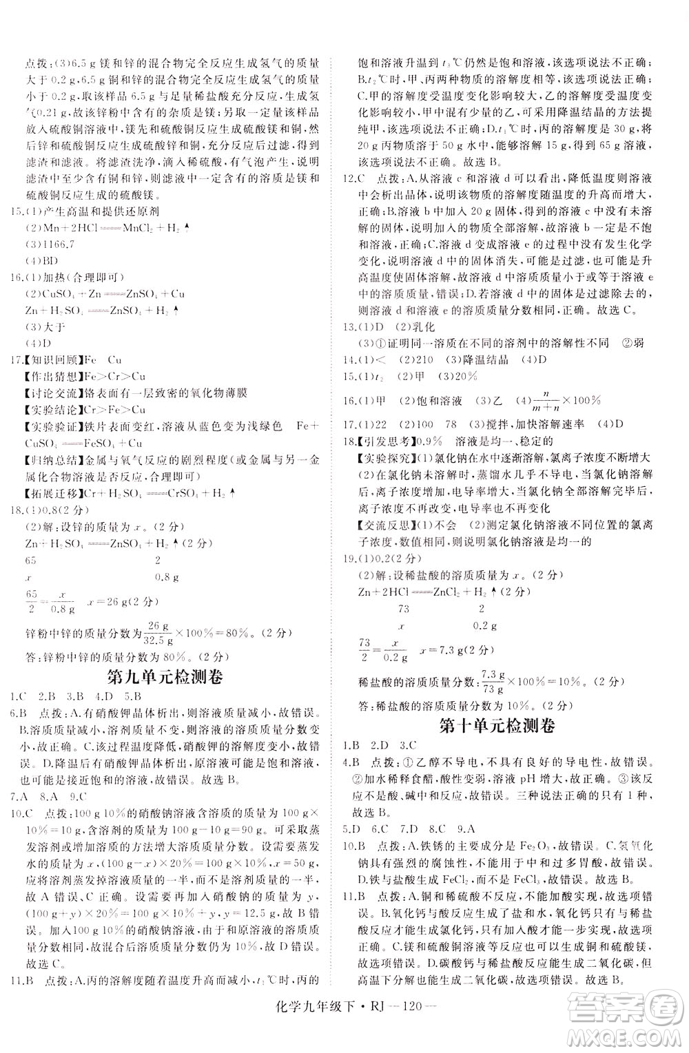 延邊大學出版社2021新領(lǐng)程初中化學九年級下冊RJ人教版答案
