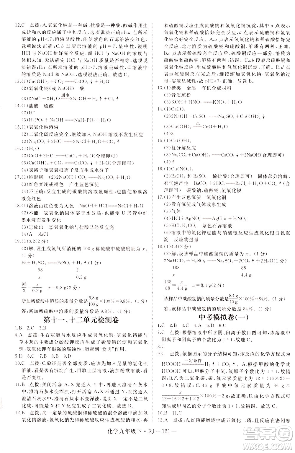延邊大學出版社2021新領(lǐng)程初中化學九年級下冊RJ人教版答案