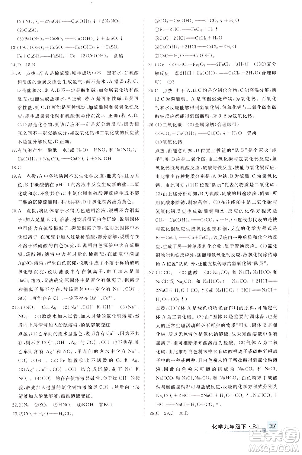 延邊大學(xué)出版社2021新領(lǐng)程提分特訓(xùn)初中化學(xué)九年級下冊RJ人教版答案