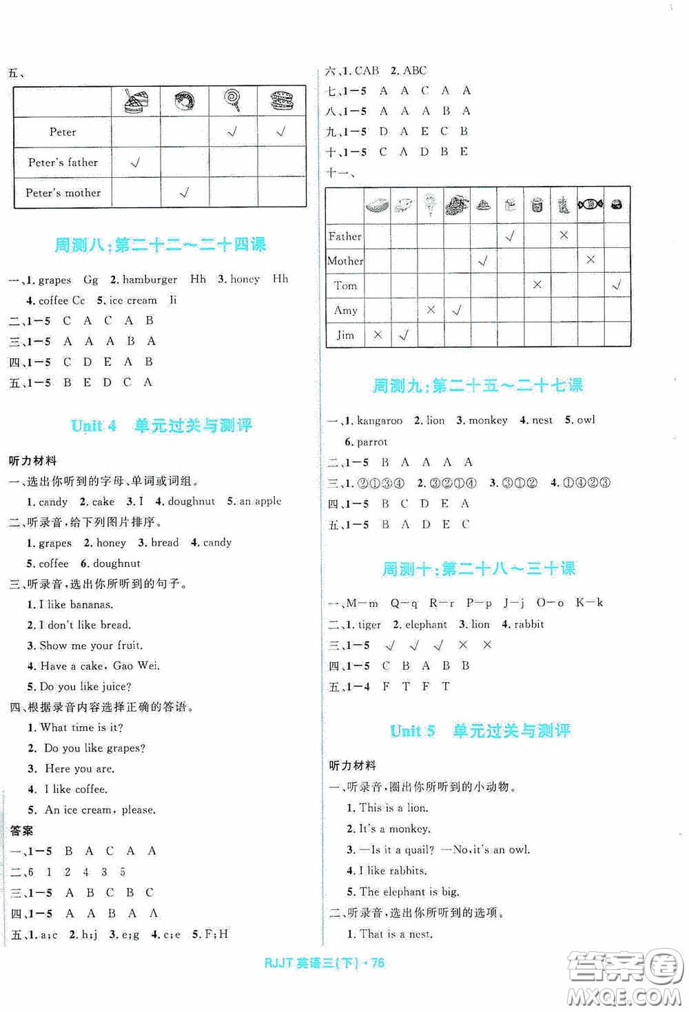 黑龍江少年兒童出版社2021創(chuàng)新與探究測(cè)試卷三年級(jí)英語(yǔ)下冊(cè)人教版答案