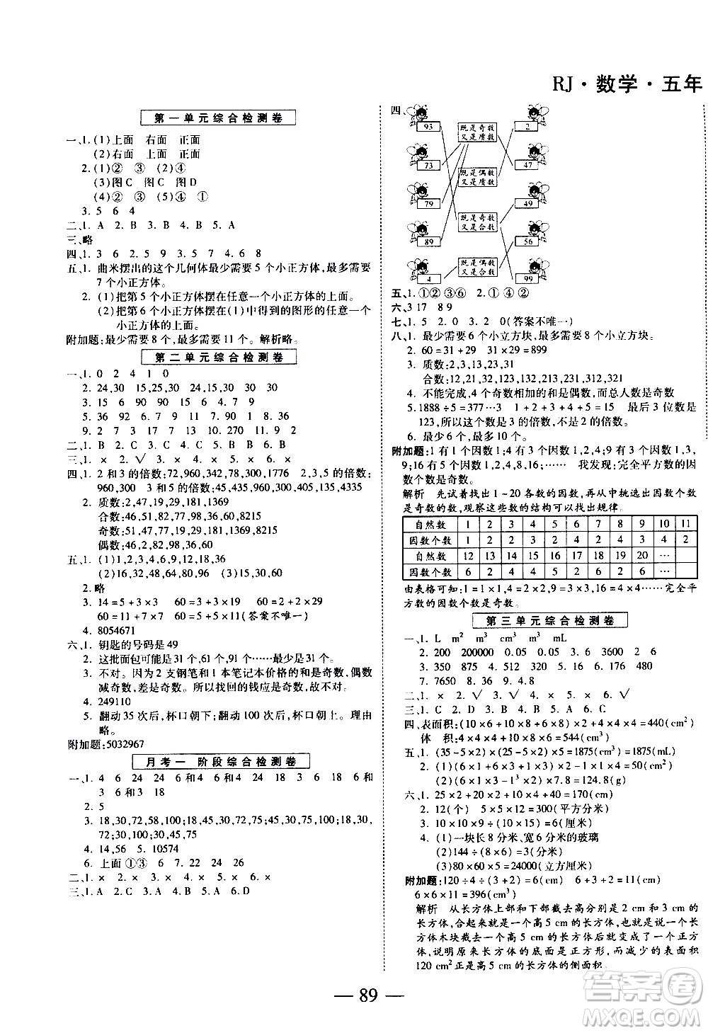天地出版社2021名師優(yōu)題小學系列卷數(shù)學五年級下冊RJ人教版答案