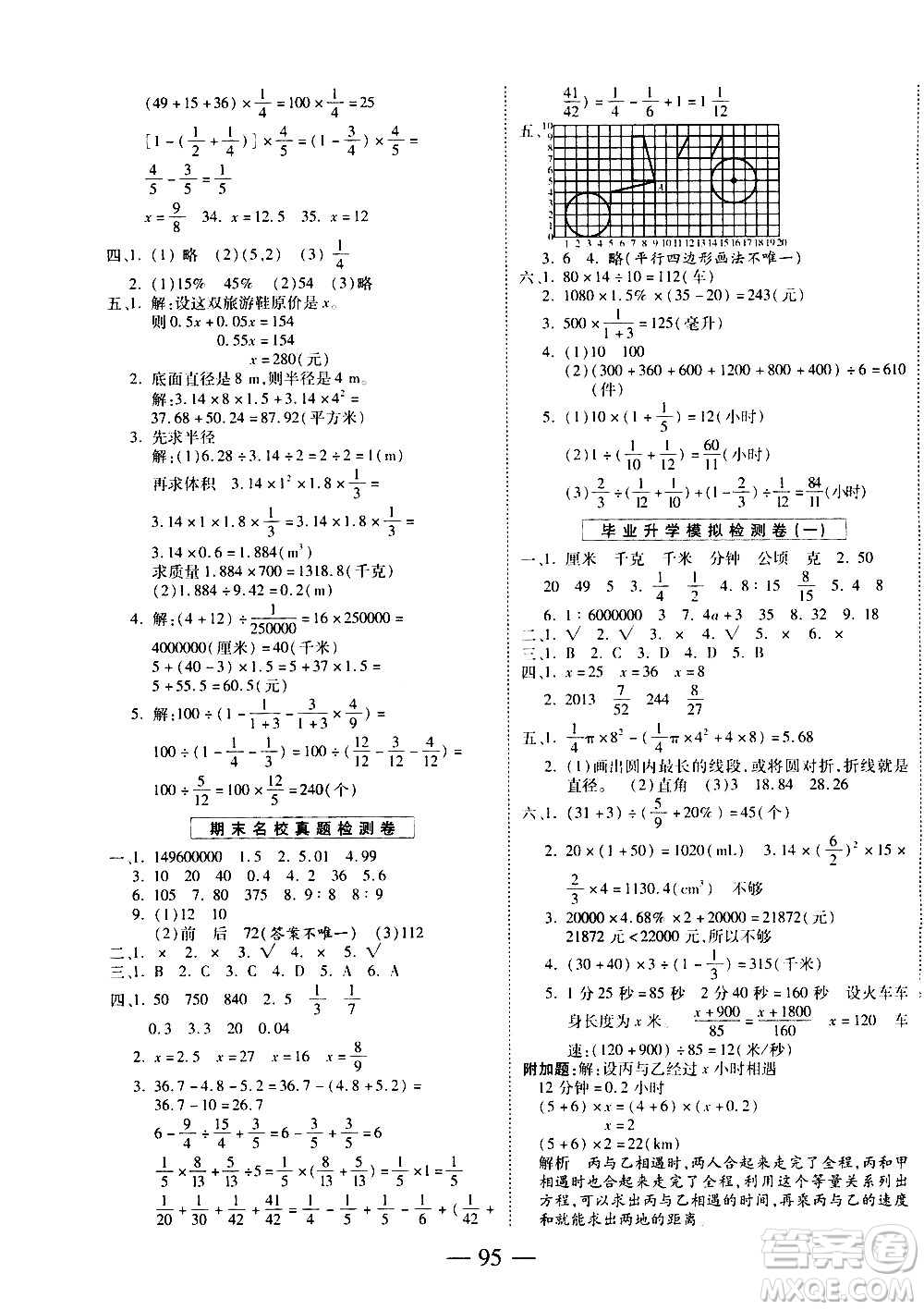 天地出版社2021名師優(yōu)題小學(xué)系列卷數(shù)學(xué)六年級下冊RJ人教版答案