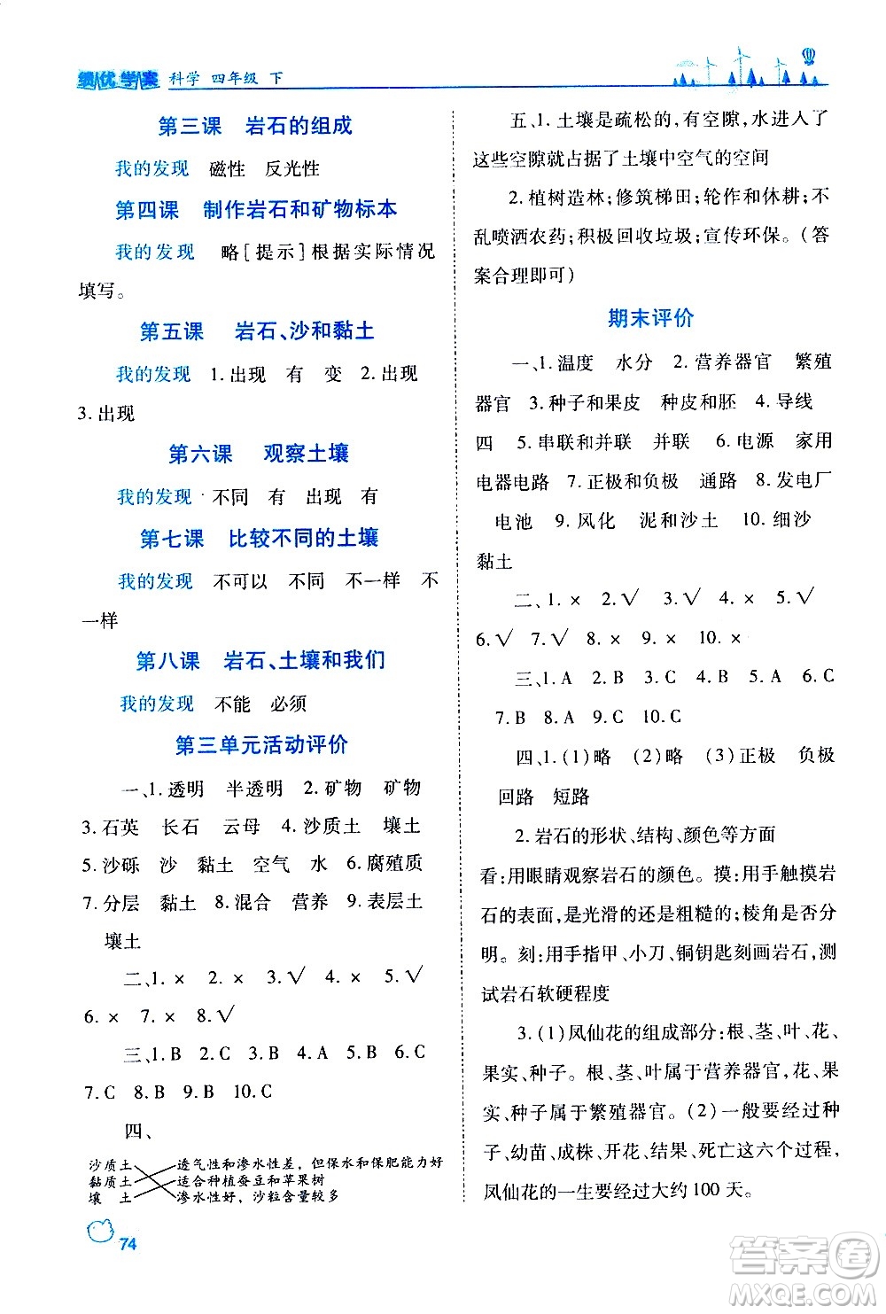 陜西師范大學(xué)出版總社有限公司2021績(jī)優(yōu)學(xué)案科學(xué)四年級(jí)下冊(cè)教科版答案