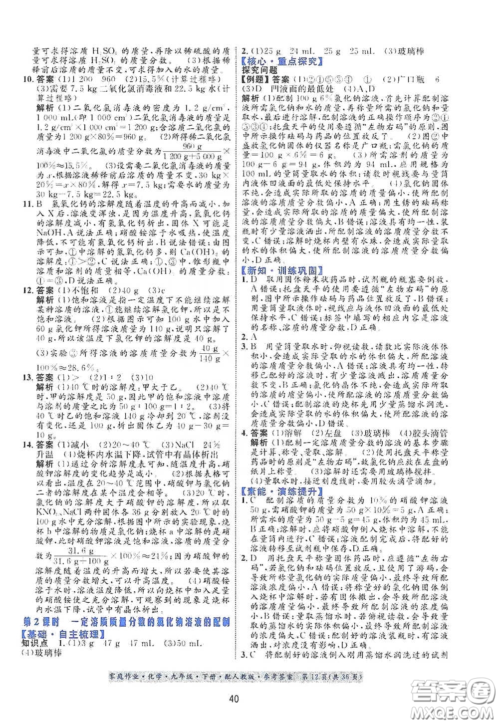 貴州人民出版社2021家庭作業(yè)九年級化學(xué)下冊人教版答案