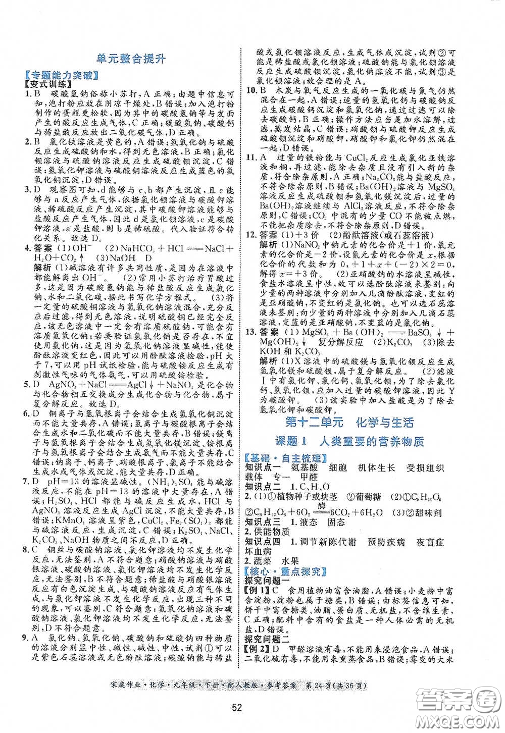 貴州人民出版社2021家庭作業(yè)九年級化學(xué)下冊人教版答案