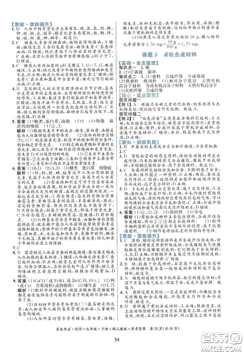 貴州人民出版社2021家庭作業(yè)九年級化學(xué)下冊人教版答案