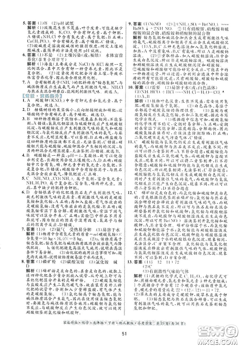 貴州人民出版社2021家庭作業(yè)九年級化學(xué)下冊人教版答案