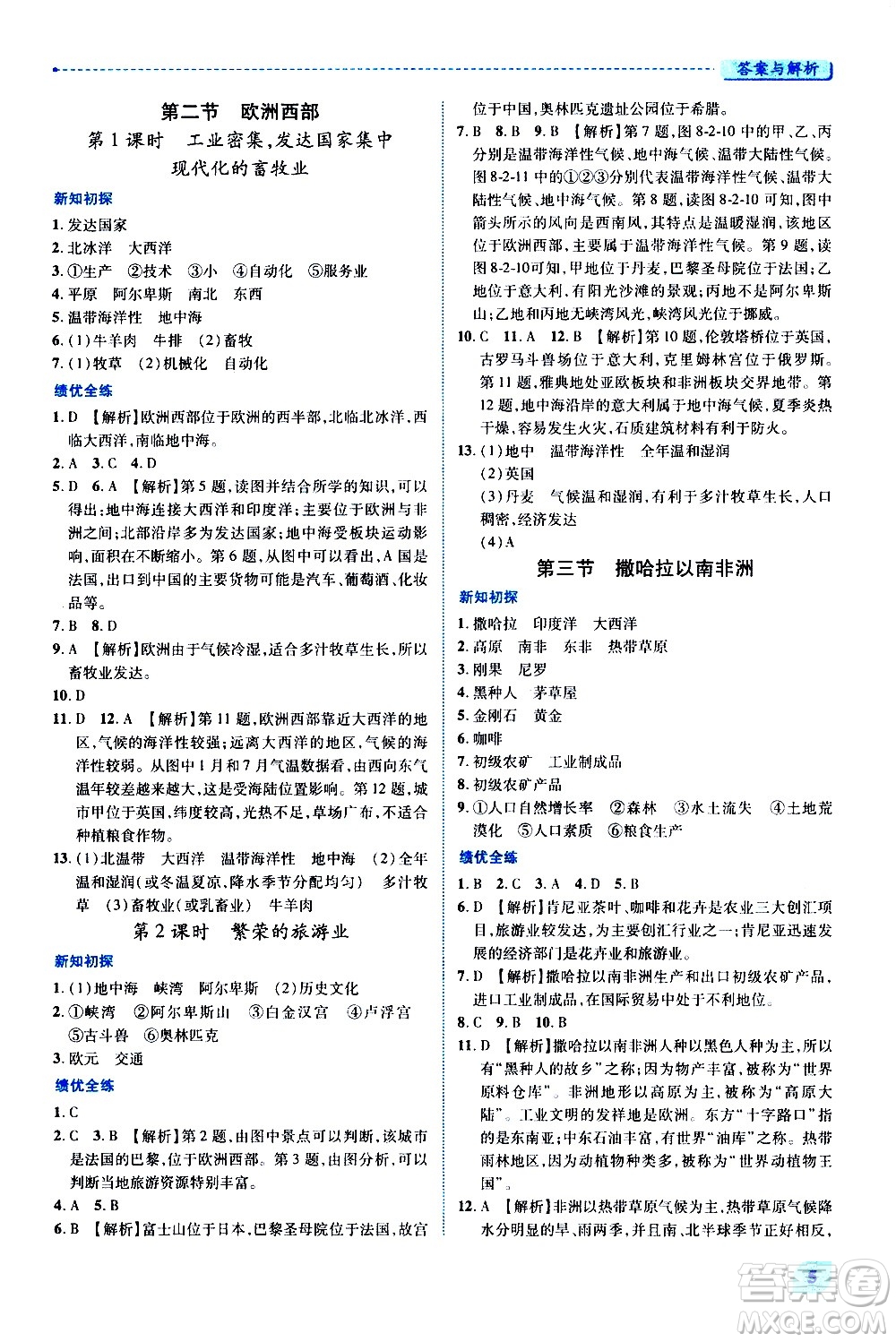 陜西師范大學(xué)出版總社有限公司2021績優(yōu)學(xué)案地理七年級下冊人教版答案