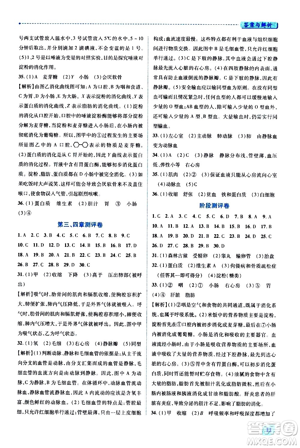 陜西師范大學(xué)出版總社有限公司2021績優(yōu)學(xué)案生物學(xué)七年級下冊人教版答案