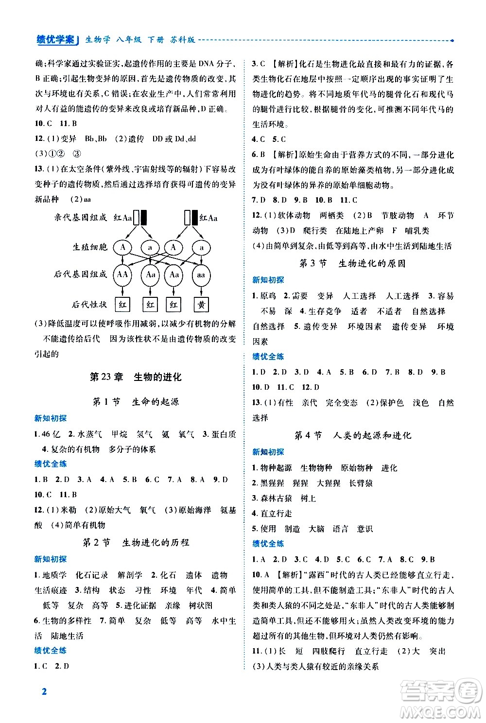 陜西師范大學(xué)出版總社有限公司2021績優(yōu)學(xué)案生物學(xué)八年級下冊蘇科版答案