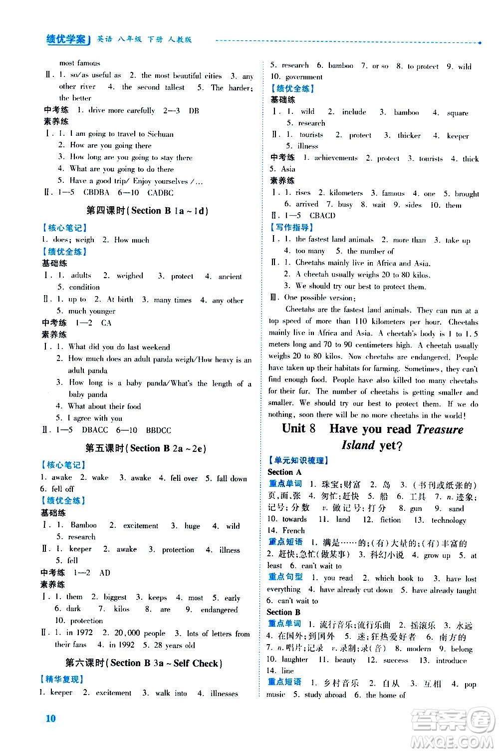 陜西師范大學(xué)出版總社有限公司2021績(jī)優(yōu)學(xué)案英語(yǔ)八年級(jí)下冊(cè)人教版答案