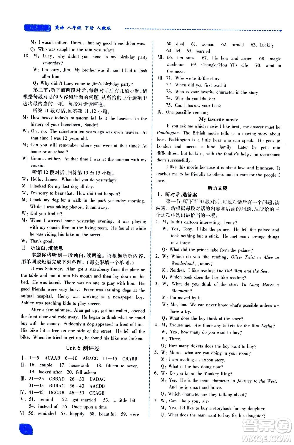 陜西師范大學(xué)出版總社有限公司2021績(jī)優(yōu)學(xué)案英語(yǔ)八年級(jí)下冊(cè)人教版答案