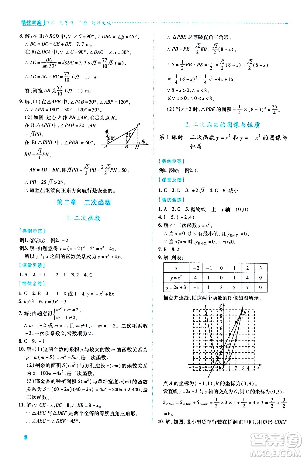 陜西師范大學出版總社有限公司2021績優(yōu)學案數學九年級下冊北師大版答案