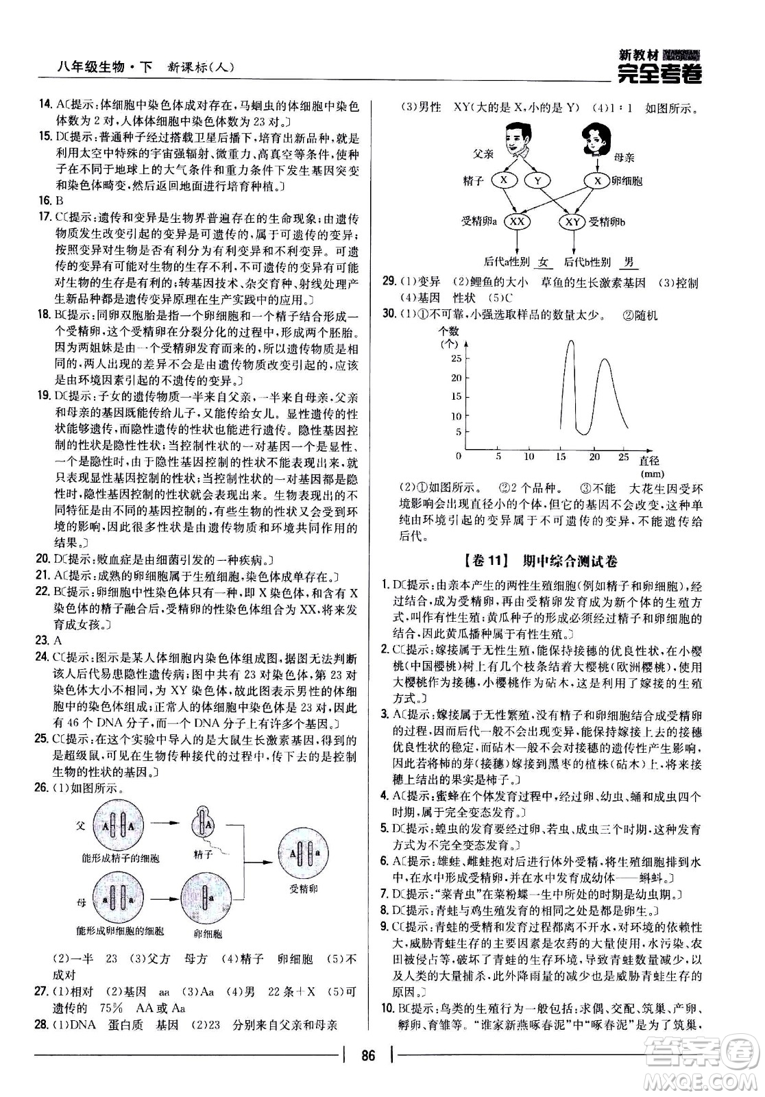 吉林人民出版社2021新教材完全考卷八年級生物下新課標(biāo)人教版答案