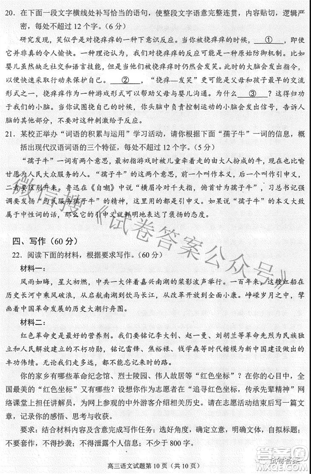合肥市2021年高三第三次教學(xué)質(zhì)量檢測(cè)語文試題及答案