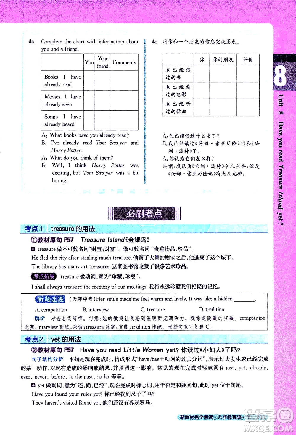 吉林人民出版社2021新教材完全解讀英語(yǔ)八年級(jí)下新目標(biāo)人教版答案