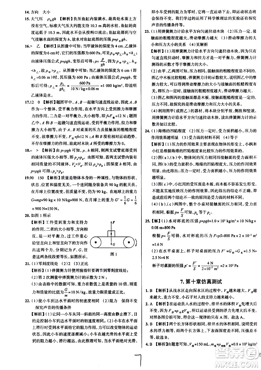 陜西人民教育出版社2021年真題圈天津考生專用練考試卷物理八年級下冊答案