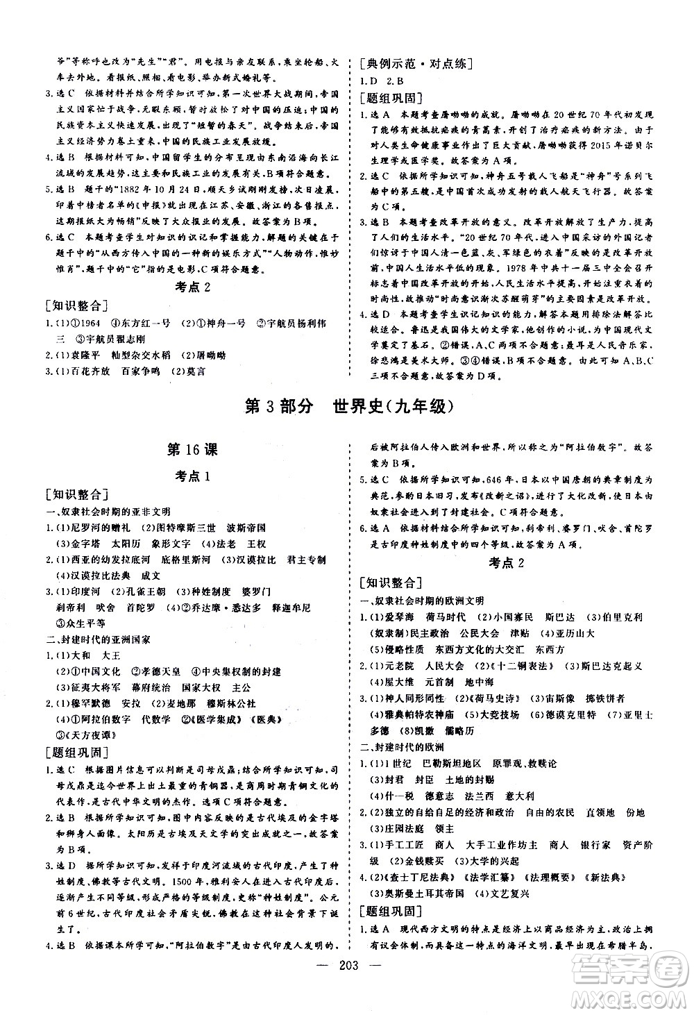 山東美術(shù)出版社2021新中考集訓中考總復習歷史通用版答案