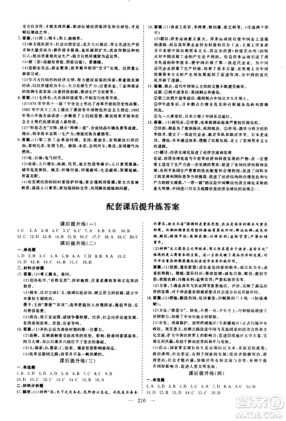 山東美術(shù)出版社2021新中考集訓中考總復習歷史通用版答案