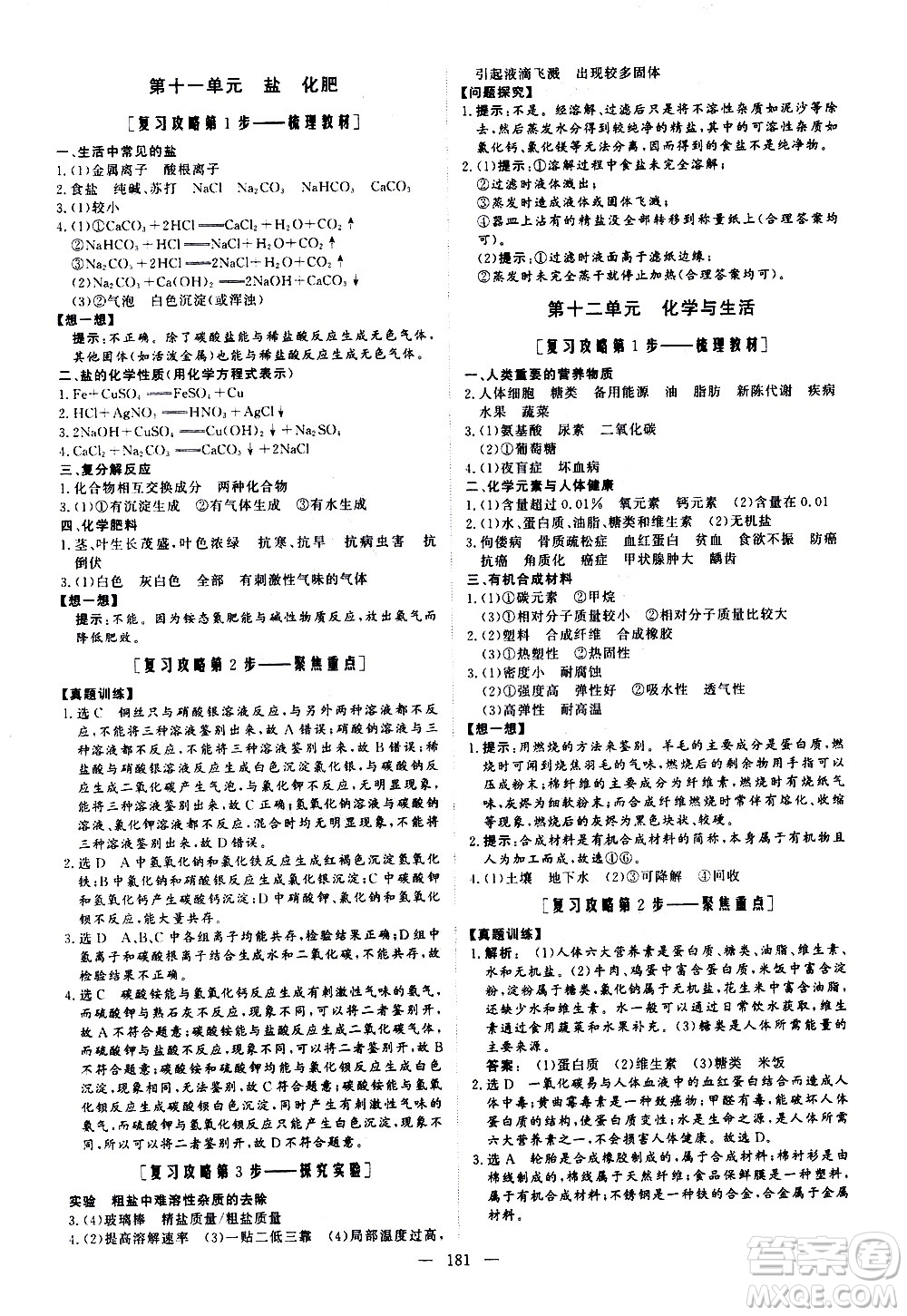 山東美術(shù)出版社2021新中考集訓(xùn)中考總復(fù)習(xí)化學(xué)九年級(jí)通用版答案