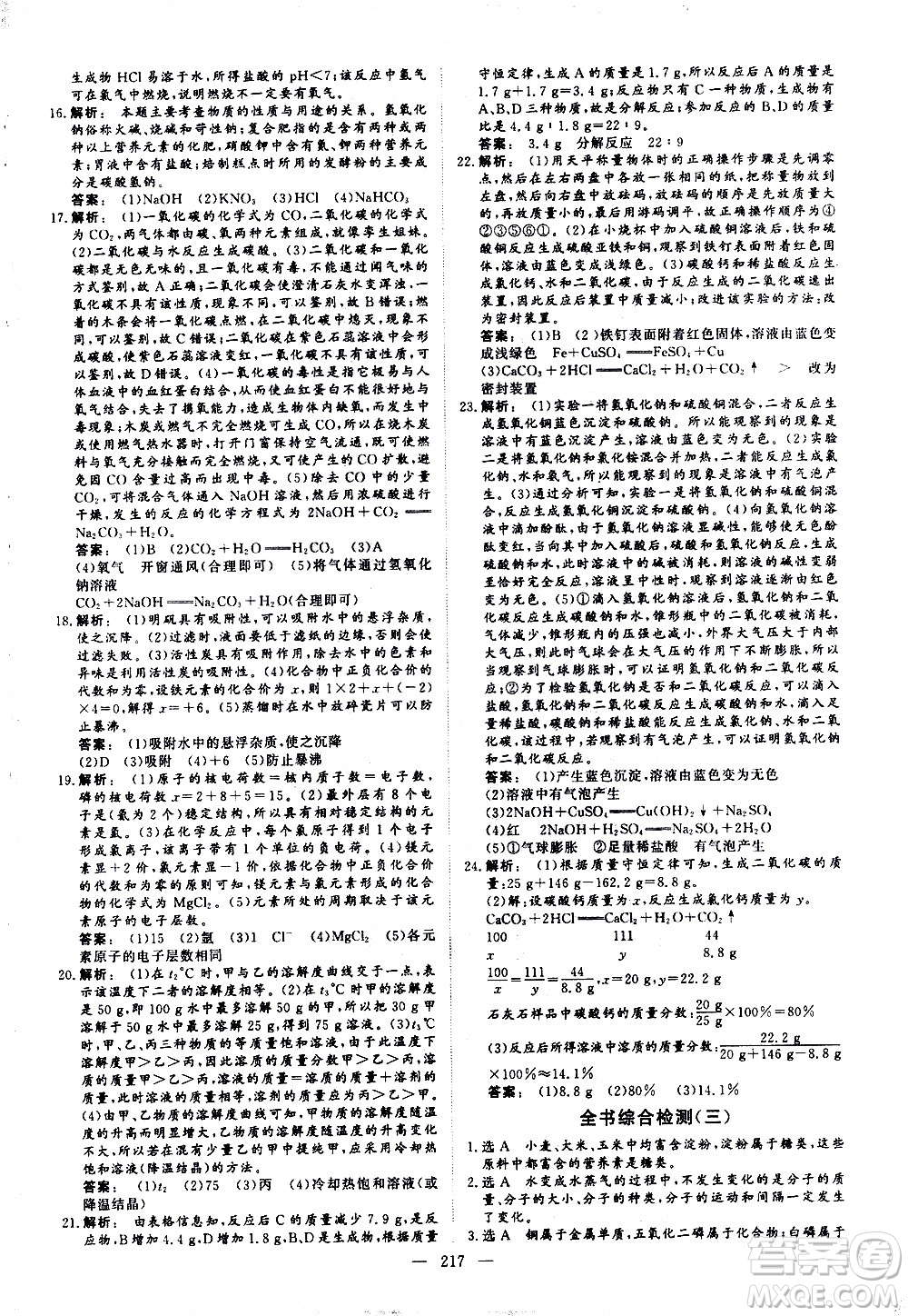 山東美術(shù)出版社2021新中考集訓(xùn)中考總復(fù)習(xí)化學(xué)九年級(jí)通用版答案