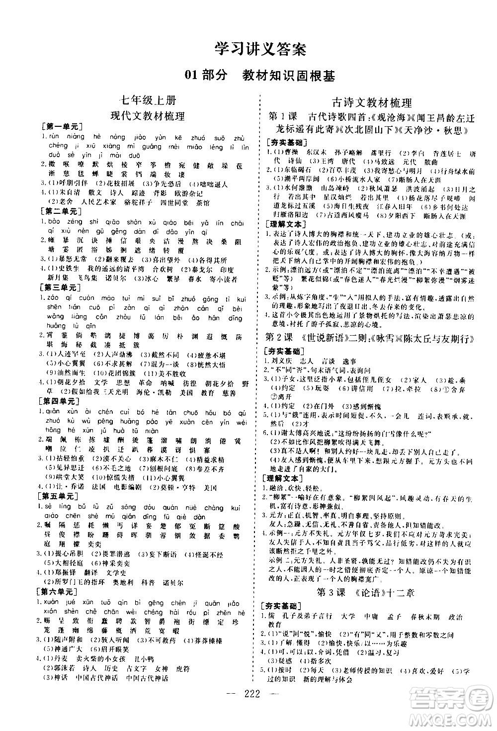 山東美術(shù)出版社2021新中考集訓(xùn)中考總復(fù)習(xí)語文九年級(jí)通用版答案