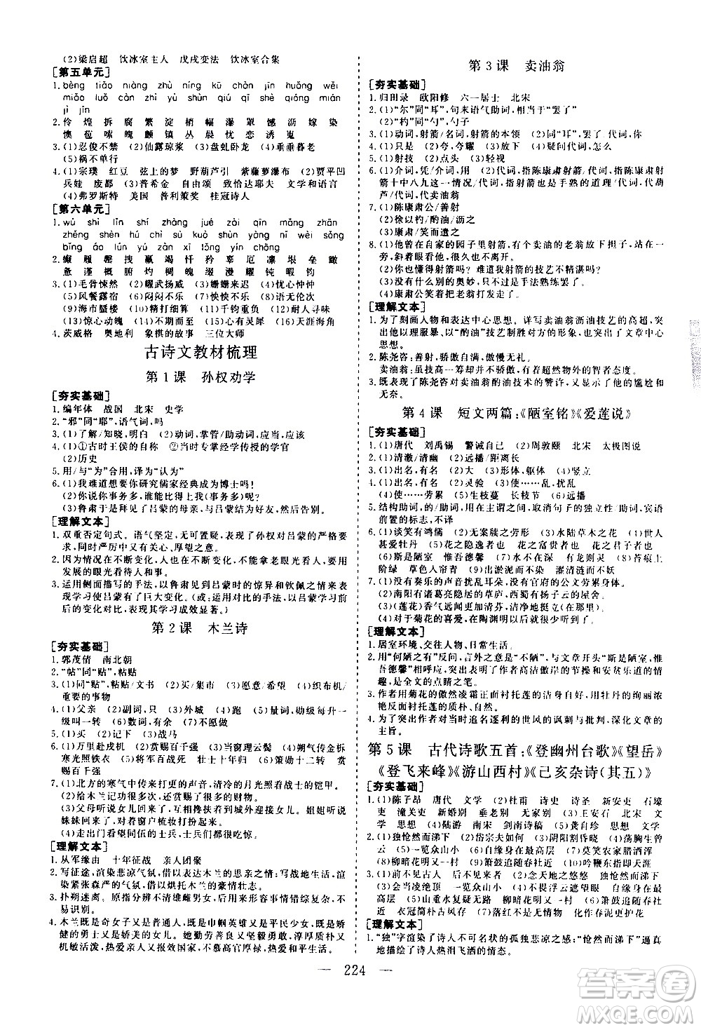 山東美術(shù)出版社2021新中考集訓(xùn)中考總復(fù)習(xí)語文九年級(jí)通用版答案