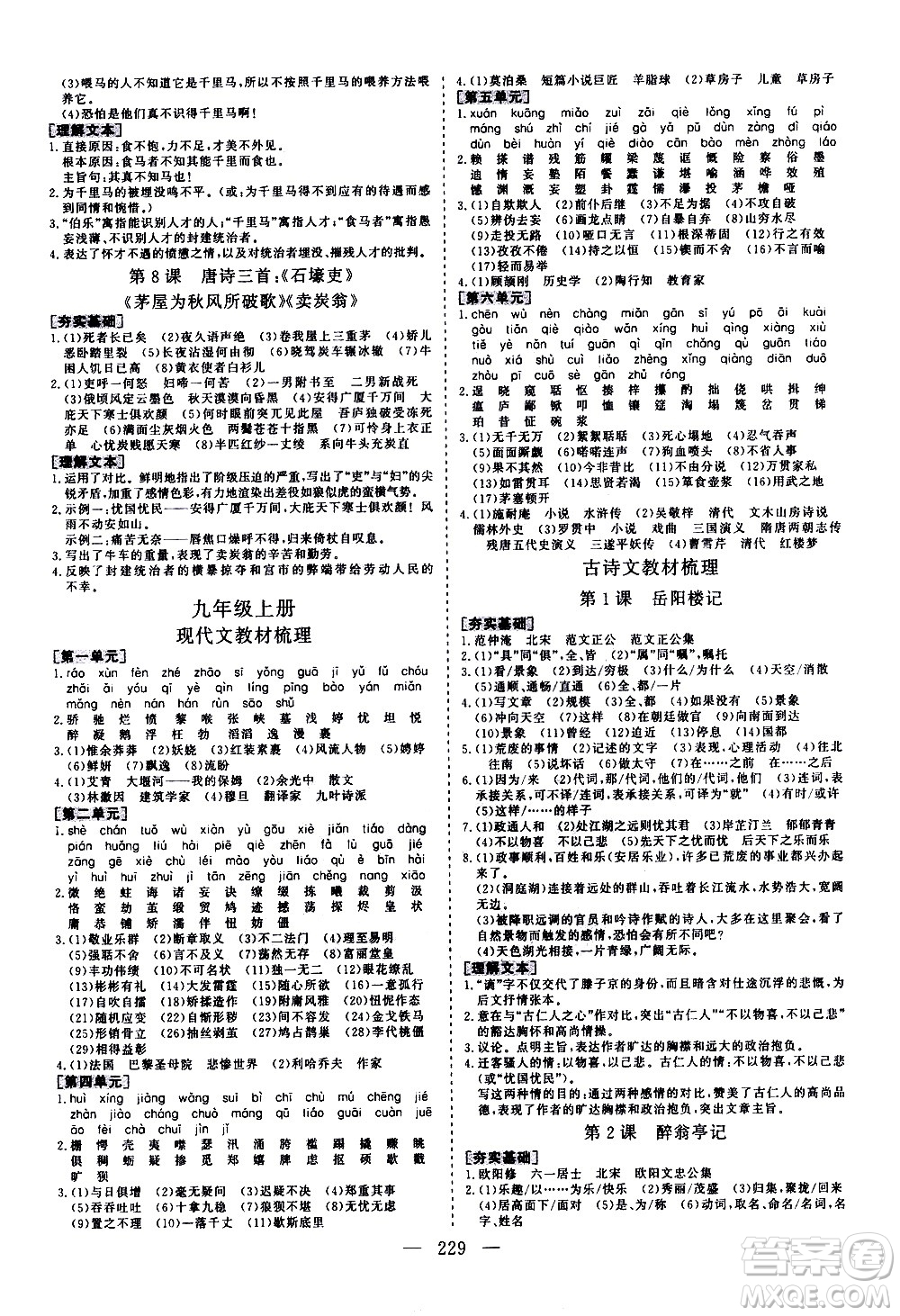 山東美術(shù)出版社2021新中考集訓(xùn)中考總復(fù)習(xí)語文九年級(jí)通用版答案