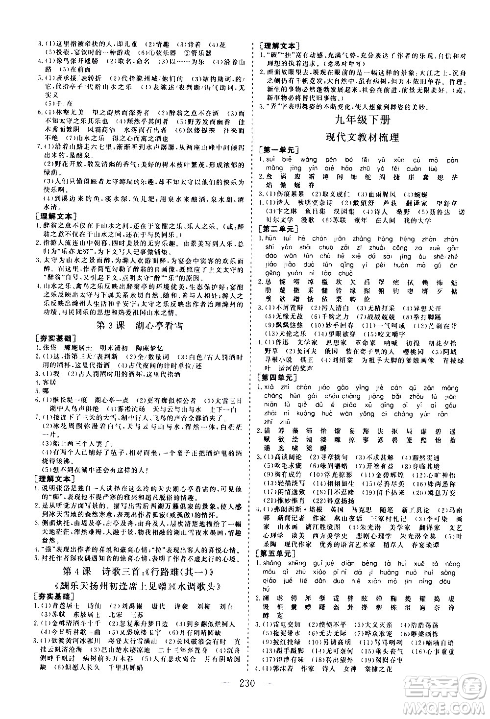 山東美術(shù)出版社2021新中考集訓(xùn)中考總復(fù)習(xí)語文九年級(jí)通用版答案