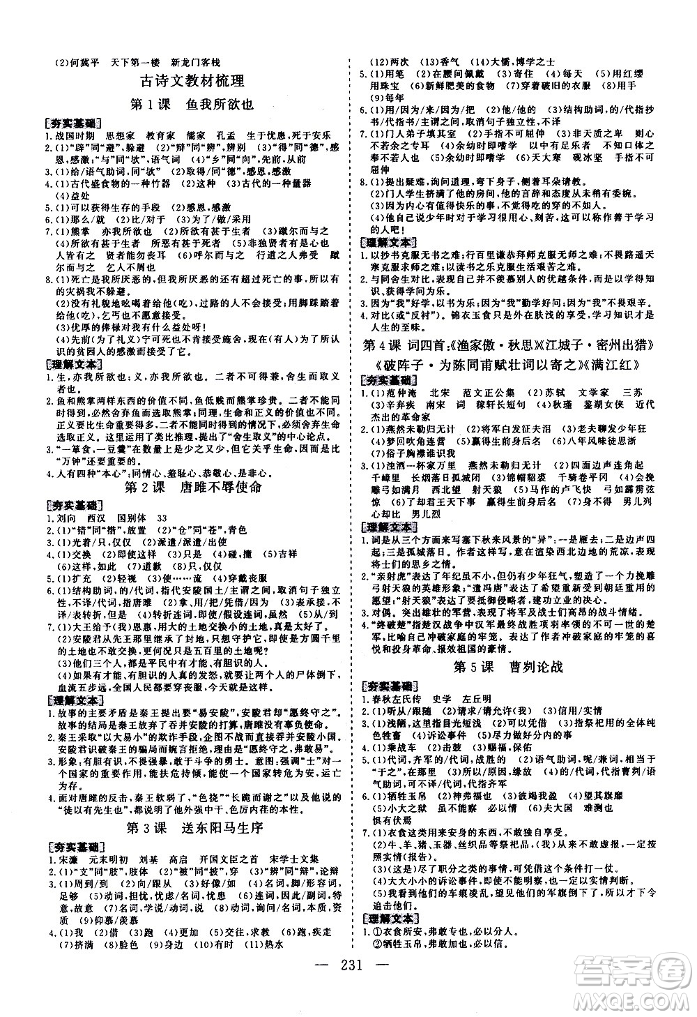 山東美術(shù)出版社2021新中考集訓(xùn)中考總復(fù)習(xí)語文九年級(jí)通用版答案